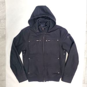 Guess Wool Blend Bomber Jacket with Removable Hood Black M